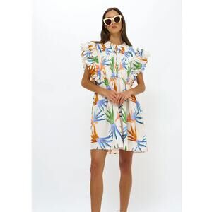 Oliphant Scallop Pintuck Button Mini Dress Cotton Fortuna Green Size Small